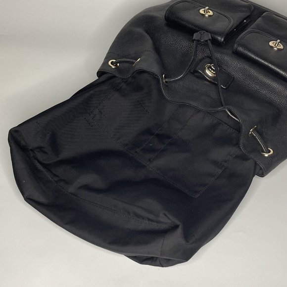 Coach Black Pebbled Leather Backpack Bag Large Turnlock  Adj straps 12" high - Picture 14 of 16